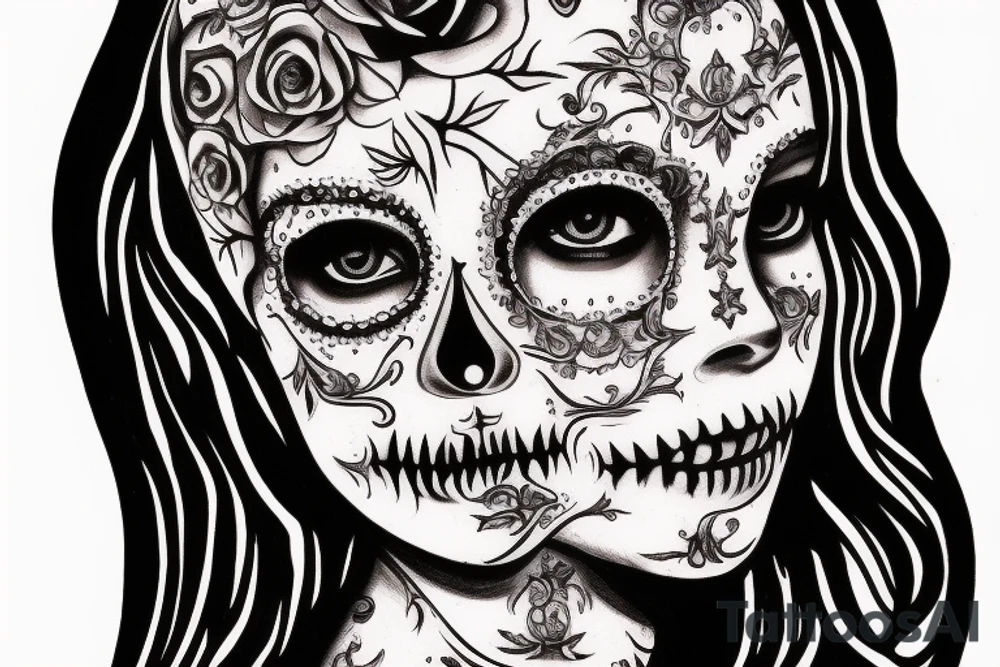 santa muerte woman face tattoo idea