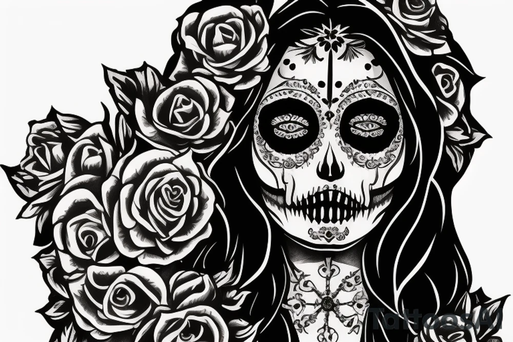 santa muerte woman face tattoo idea