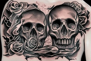 Smoke rising from a whiskey bottle, merging into a skull with a graveyard backdrop tattoo idea