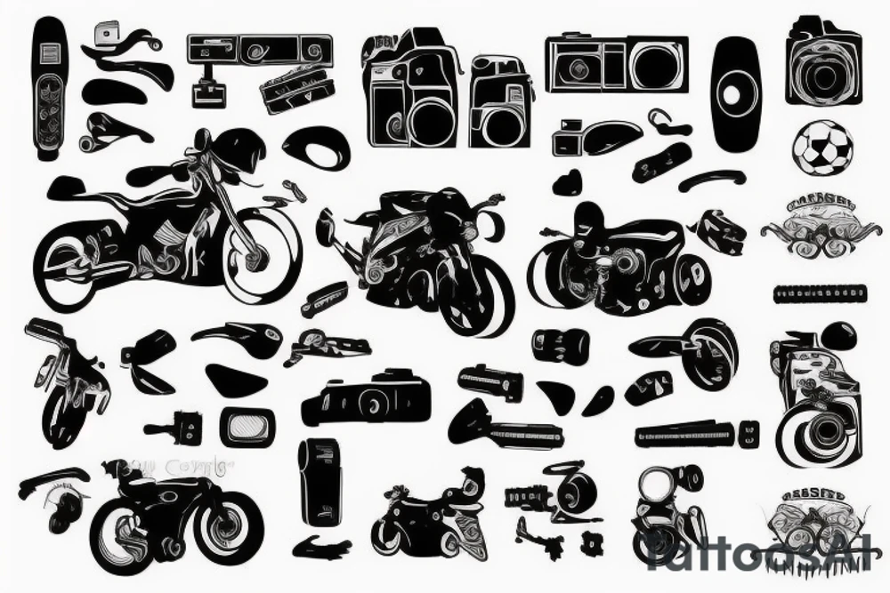 camera , motorbikes ,football , computer tattoo idea