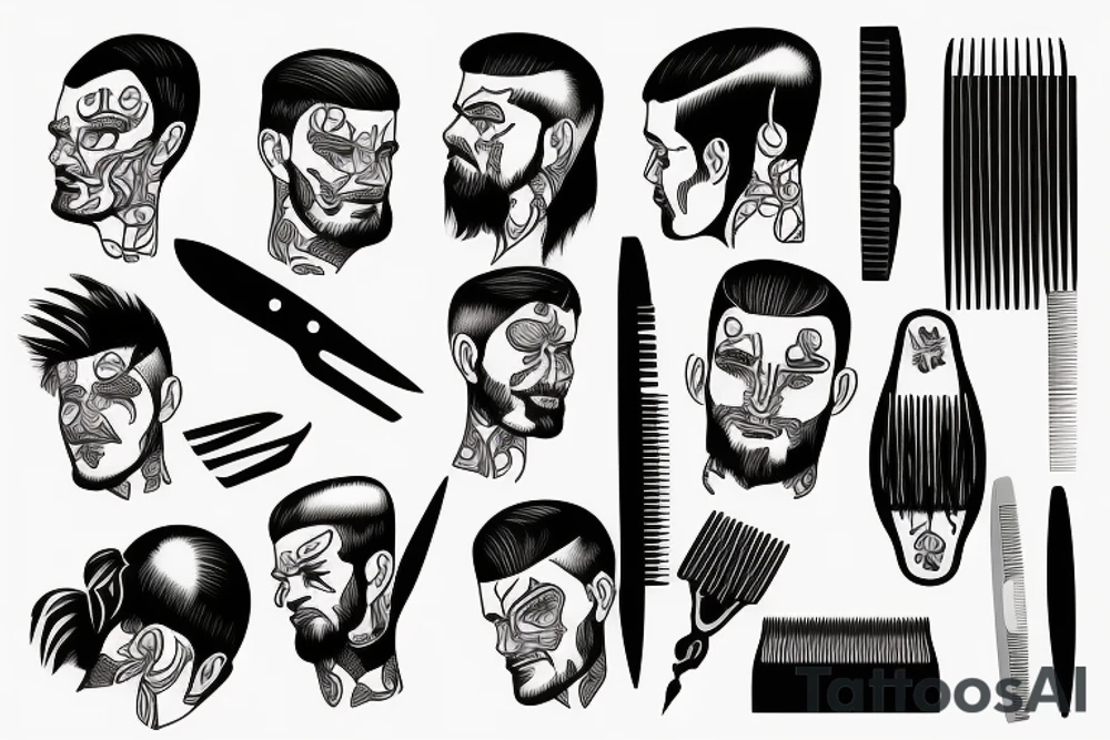 Barber tattoo with hair clippers nad scissors and ridge tattoo idea