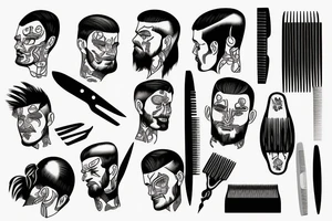 Barber tattoo with hair clippers nad scissors and ridge tattoo idea