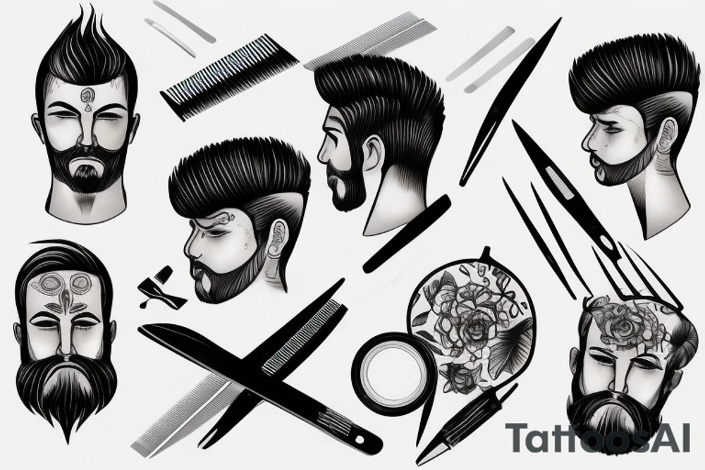 Barber tattoo with hair clippers nad scissors and ridge tattoo idea