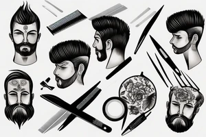 Barber tattoo with hair clippers nad scissors and ridge tattoo idea