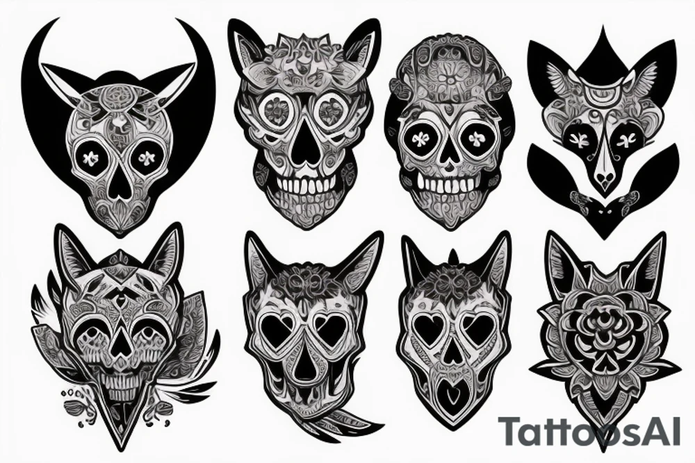 Neo traditional fox with skull tattoo idea
