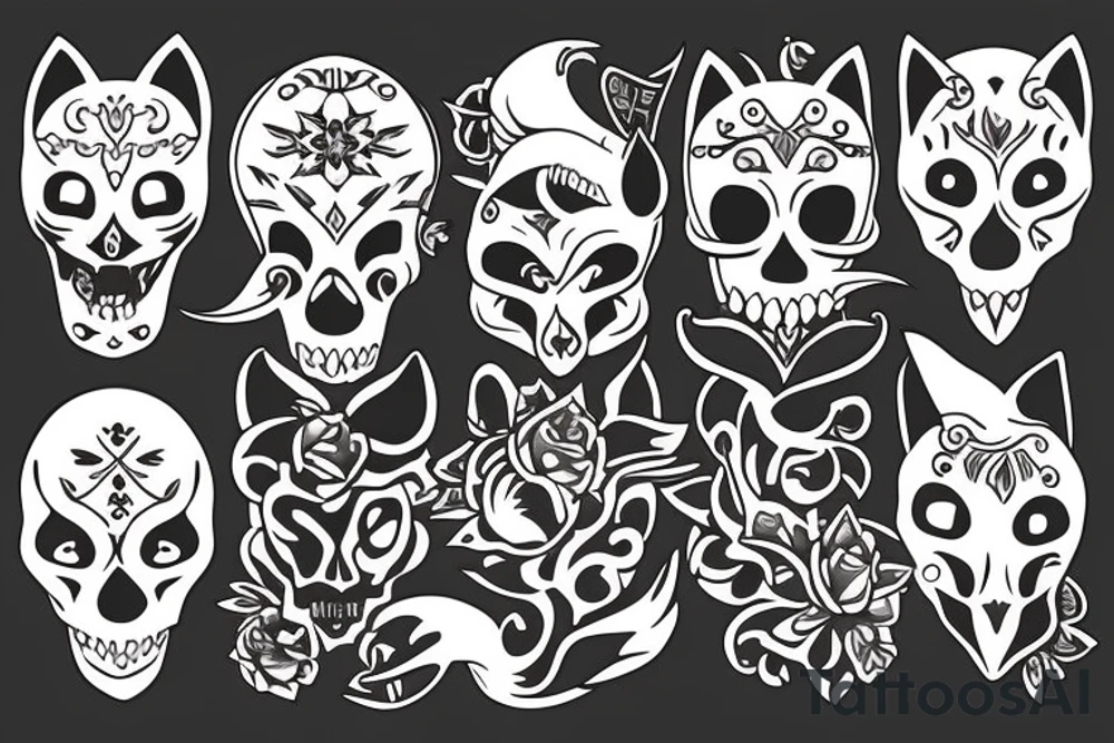 Neo traditional fox with skull tattoo idea