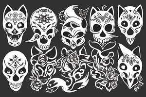 Neo traditional fox with skull tattoo idea