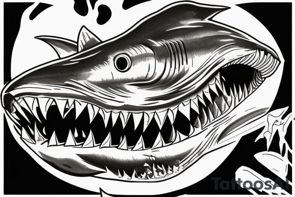 shark looking at you with its mouth wide open ready to bite tattoo idea