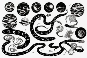 Cosmic snake wrapped around planets tattoo idea