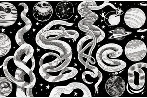 Cosmic snake wrapped around planets tattoo idea