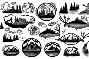 a lake in the forest and a carp tattoo idea