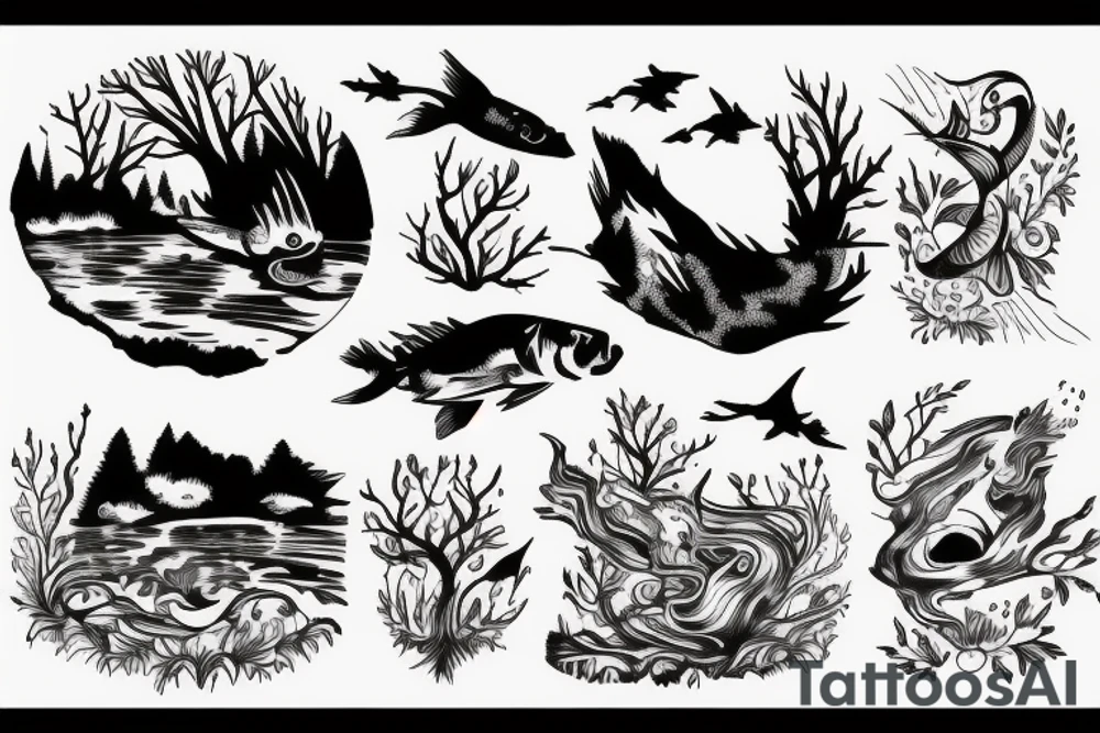 a lake in the forest and a carp tattoo idea