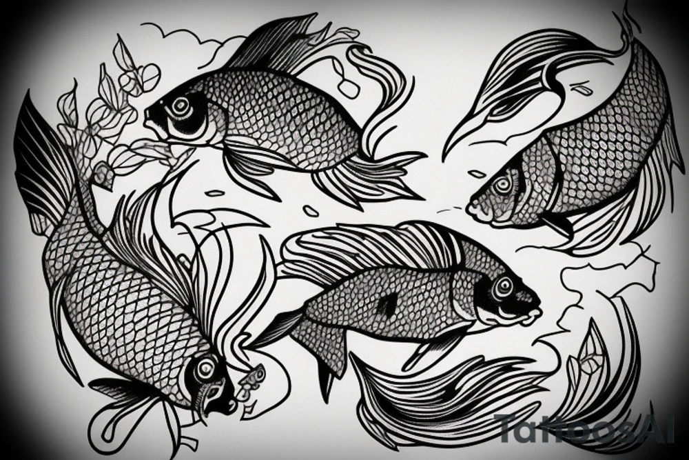 a lake with the carp in the forest tattoo idea