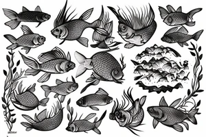 a lake with the carp in the forest tattoo idea