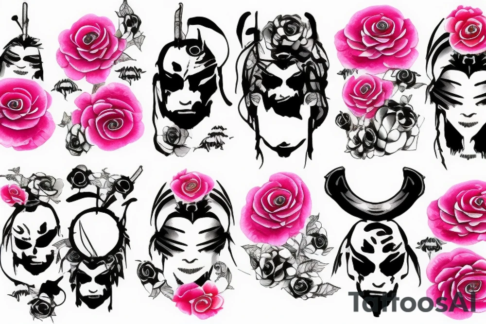 Samurai with pink rose tattoo idea
