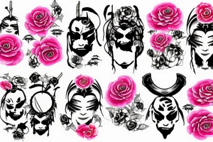Samurai with pink rose tattoo idea