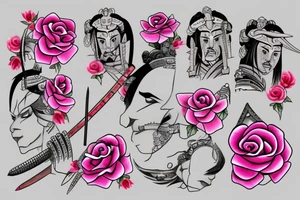 Samurai with pink rose tattoo idea