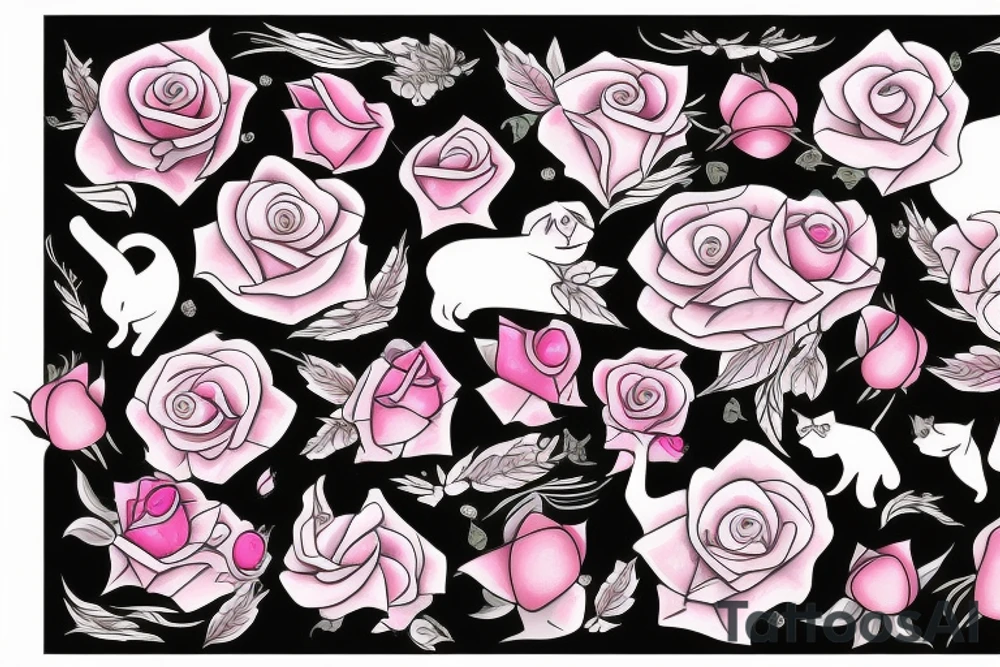 cat with pink rose tattoo idea