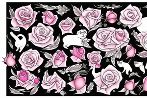 cat with pink rose tattoo idea