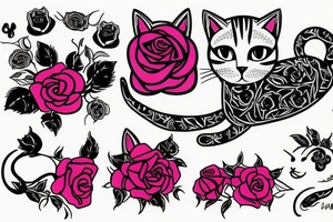 cat with pink rose tattoo idea