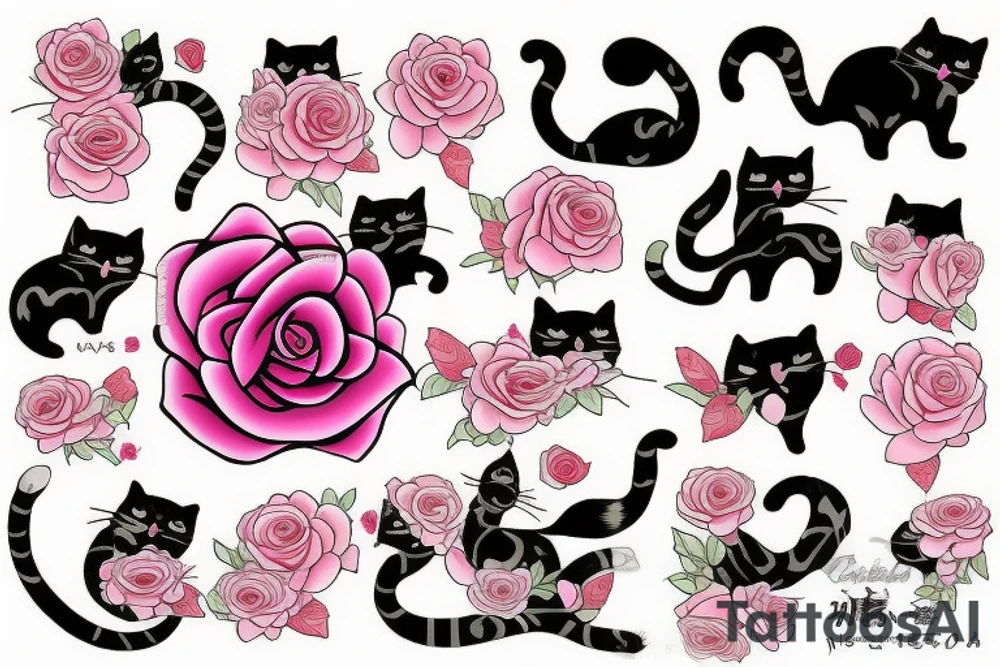 cat with pink rose tattoo idea