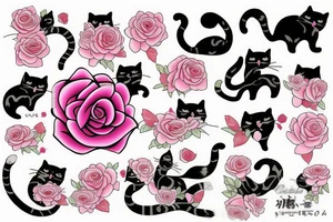 cat with pink rose tattoo idea
