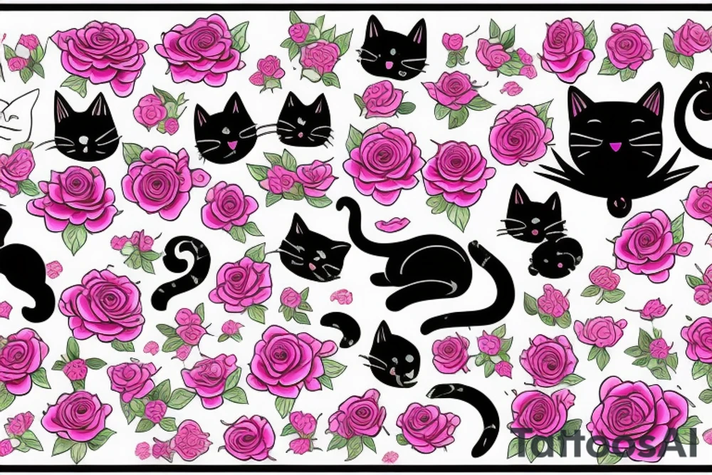 cat with pink rose tattoo idea