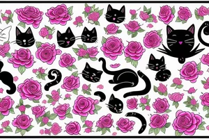 cat with pink rose tattoo idea