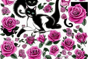cat with pink rose tattoo idea