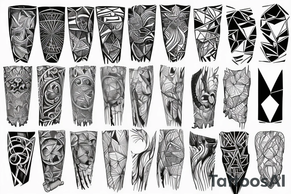 water, geometric, tattoo art, wrist sleeve, black and white tattoo idea