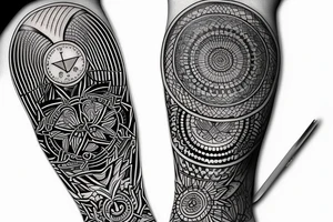 water, geometric, tattoo art, wrist sleeve, black and white tattoo idea