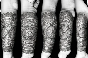 peaceful, circular, tattoo art, wrist sleeve, black and white tattoo idea