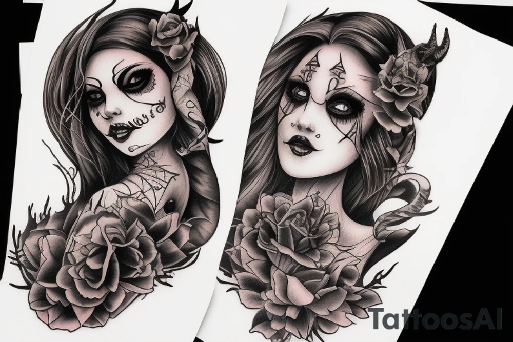 Demon girl in dark style tattoo idea