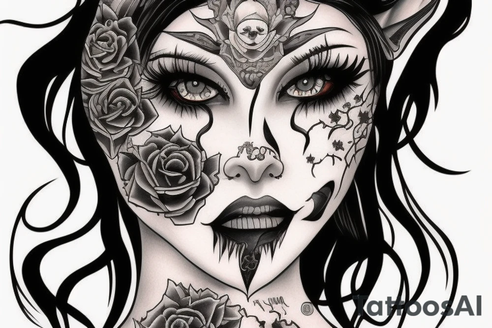 Demon girl in dark style tattoo idea