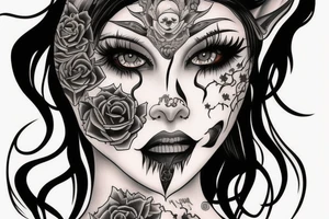 Demon girl in dark style tattoo idea