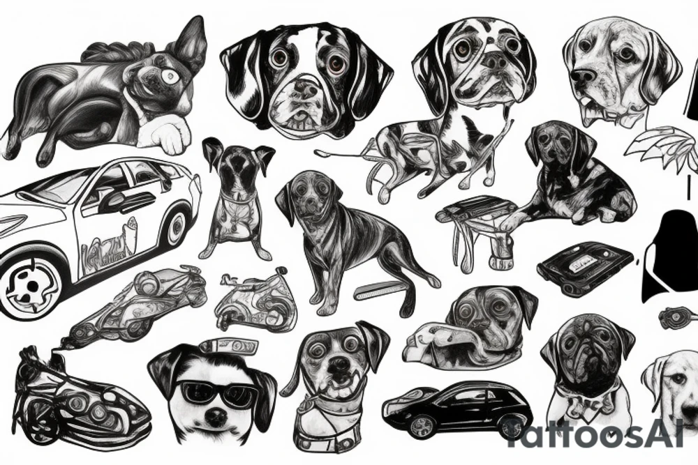 dog drive a car in the desert tattoo idea