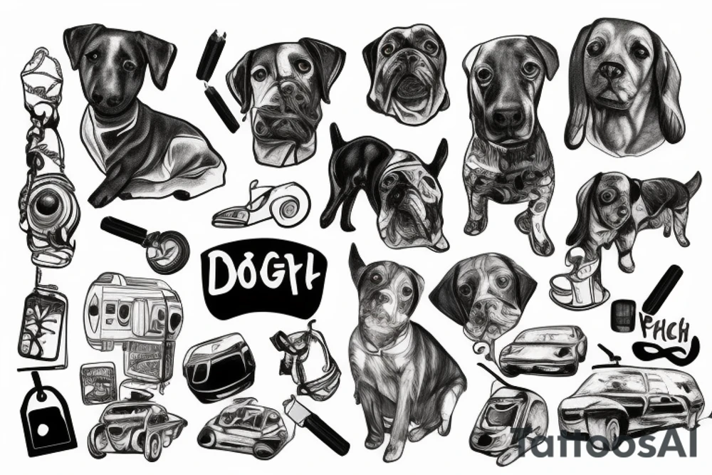 dog drive a car in the desert tattoo idea