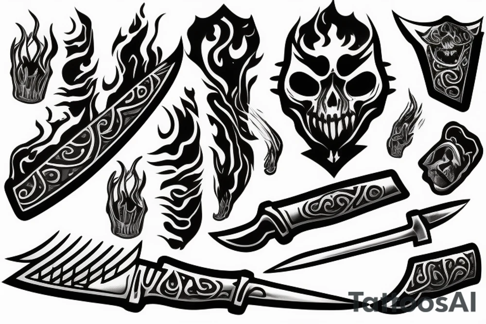 Steel knife on fire tattoo idea