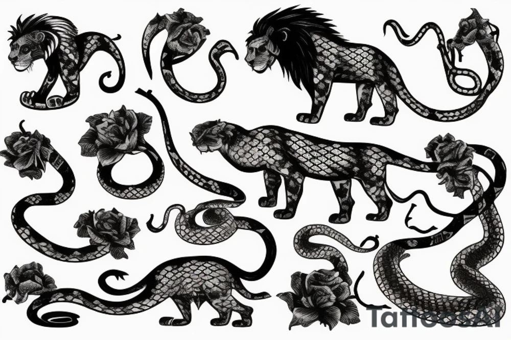 lion with a python tattoo idea