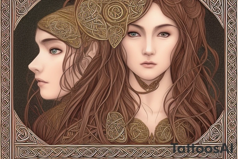 symmetry!! full body portrait!!!! of a beautiful!!!! Celtic goddess Artio, pretty face, young, wearing a Bear coat, intricate, elegant, highly detailed, digital painting, artstation, concept art, smooth, sharp focus, illustration, art, , anime character,  detailed,  vibrant,  anime face,  sharp focus,  character design,  wlop,  artgerm,  kuvshinov,  character design,  unreal engine, beautiful, aurora, crepuscule, stencil art, akihito yoshida, yoshitaka amano tattoo idea
