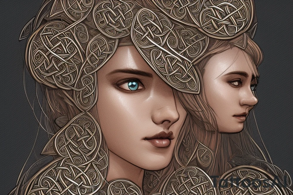 symmetry!! full body portrait!!!! of a beautiful!!!! Celtic goddess Artio, pretty face, young, wearing a Bear coat, intricate, elegant, highly detailed, digital painting, artstation, concept art, smooth, sharp focus, illustration, art, , anime character,  detailed,  vibrant,  anime face,  sharp focus,  character design,  wlop,  artgerm,  kuvshinov,  character design,  unreal engine, beautiful, aurora, crepuscule, stencil art, akihito yoshida, yoshitaka amano tattoo idea