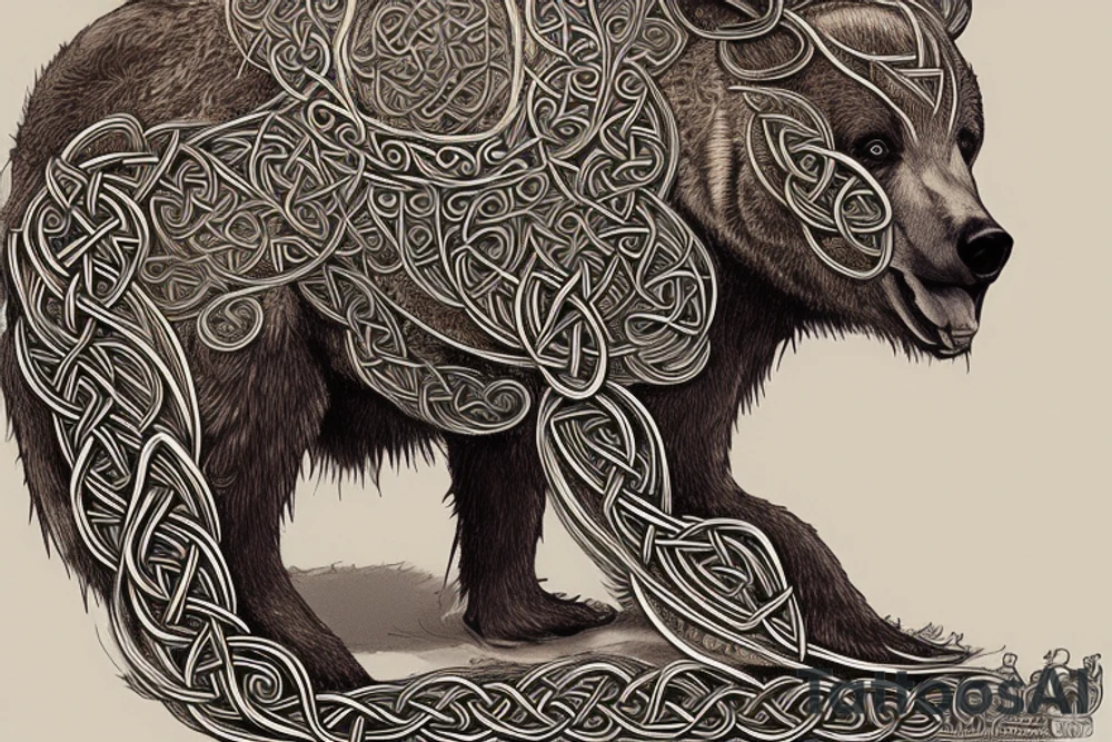 symmetry!! full body portrait!!!! of a beautiful!!!! Celtic goddess Artio, pretty face, young, wearing a Bear coat, intricate, elegant, highly detailed, digital painting, artstation, concept art, smooth, sharp focus, illustration, art, , anime character,  detailed,  vibrant,  anime face,  sharp focus,  character design,  wlop,  artgerm,  kuvshinov,  character design,  unreal engine, beautiful, aurora, crepuscule, stencil art, akihito yoshida, yoshitaka amano tattoo idea