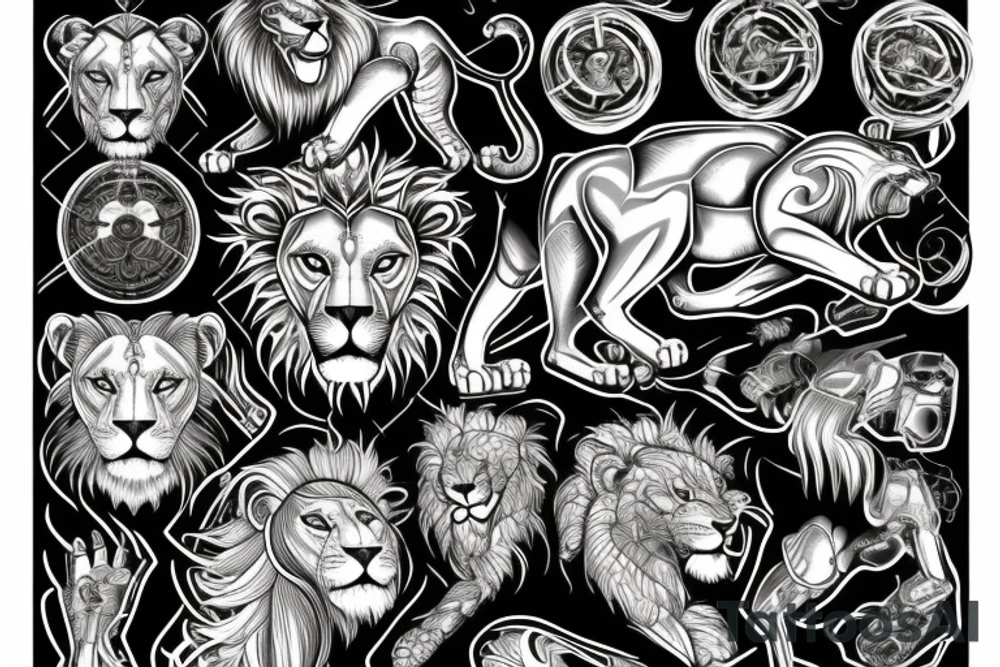 lion with lion technology elements tattoo idea