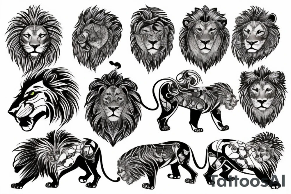 lion with lion technology elements tattoo idea