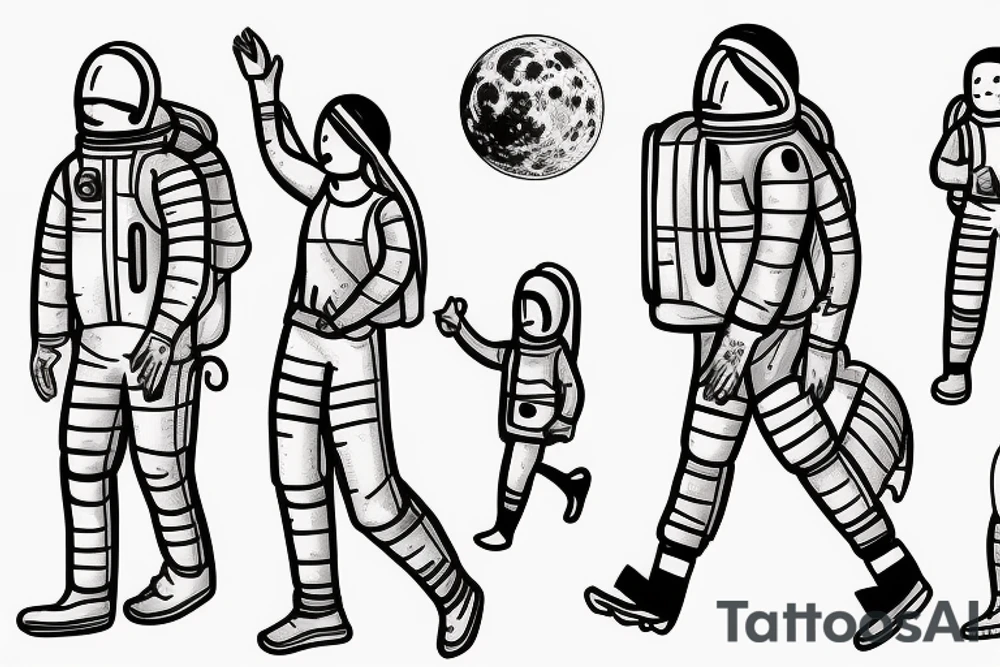 Father and Daughter walk on the moon tattoo idea