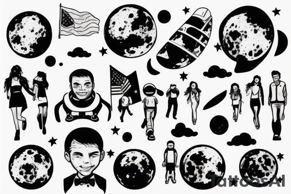 Father and Daughter walk on the moon tattoo idea