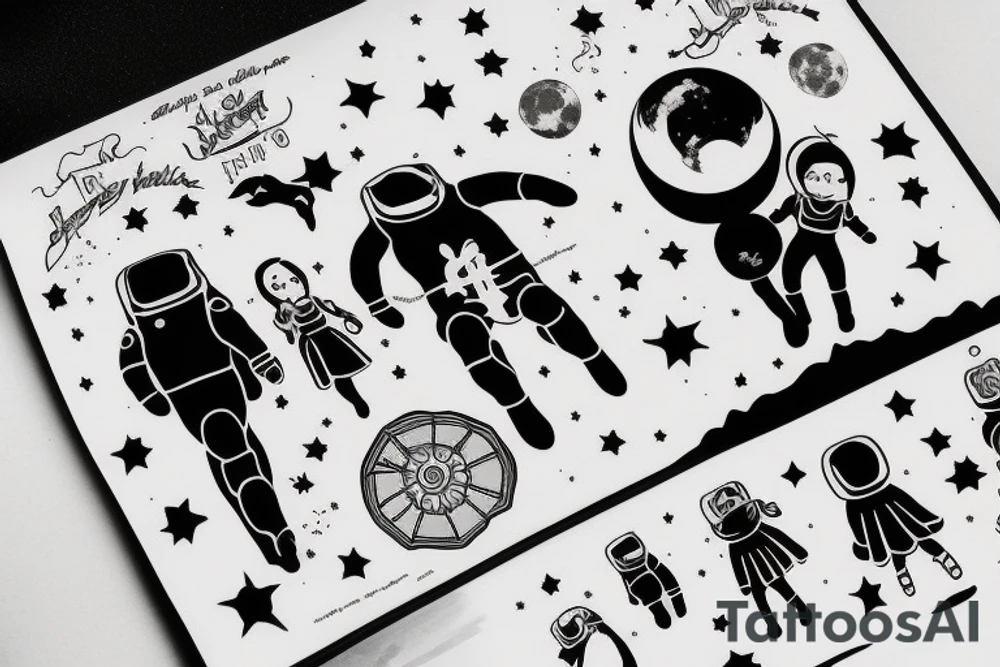 Father and Daughter walk on the moon tattoo idea
