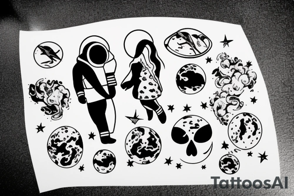 Father and Daughter walk on the moon tattoo idea
