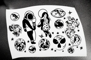 Father and Daughter walk on the moon tattoo idea