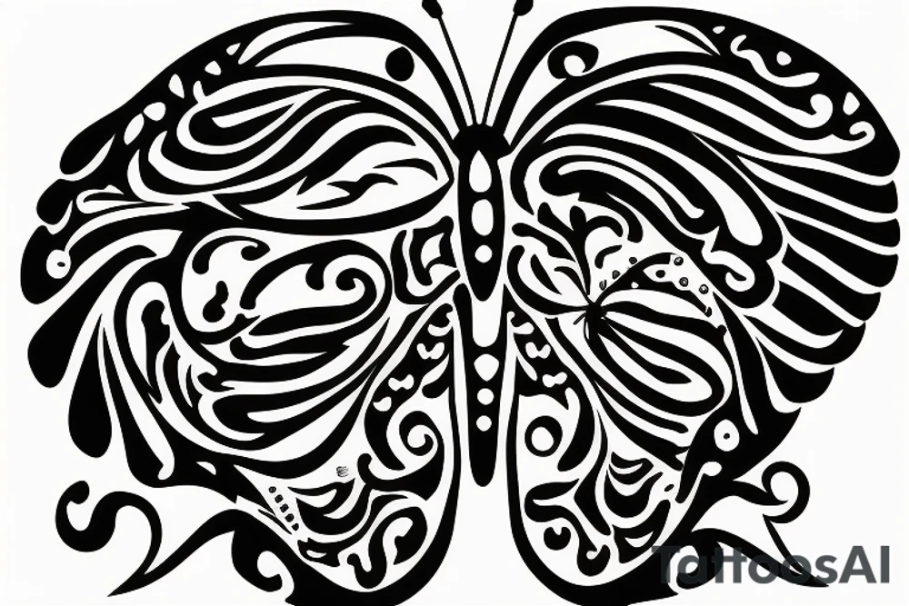 butterfly, half wing contains E, half wing contains N tattoo idea